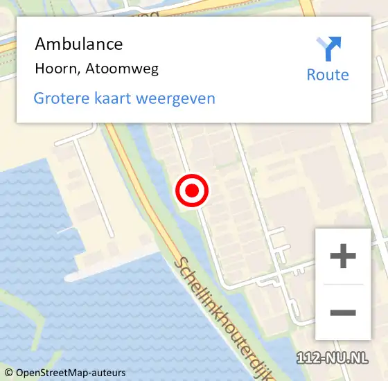 Locatie op kaart van de 112 melding: Ambulance Hoorn, Atoomweg op 12 augustus 2021 08:49