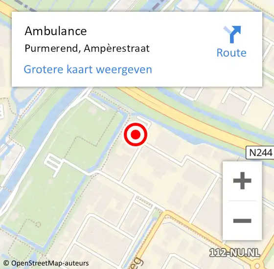 Locatie op kaart van de 112 melding: Ambulance Purmerend, Ampèrestraat op 12 augustus 2021 09:03