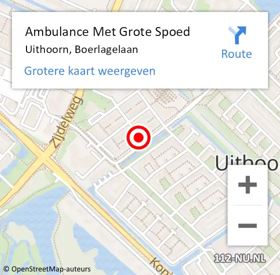 Locatie op kaart van de 112 melding: Ambulance Met Grote Spoed Naar Uithoorn, Boerlagelaan op 12 augustus 2021 09:16