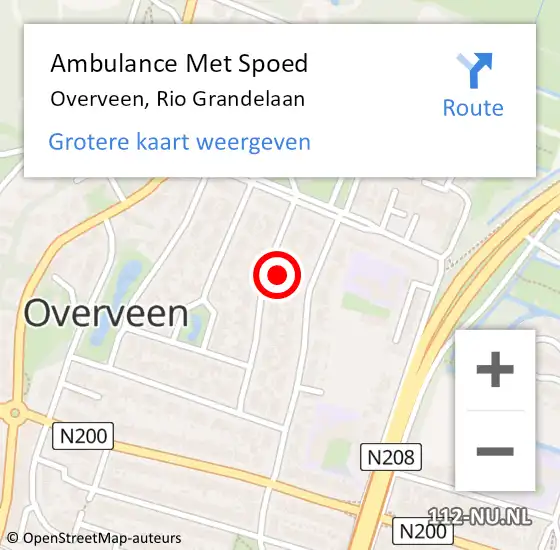 Locatie op kaart van de 112 melding: Ambulance Met Spoed Naar Overveen, Rio Grandelaan op 12 augustus 2021 09:17