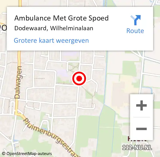 Locatie op kaart van de 112 melding: Ambulance Met Grote Spoed Naar Dodewaard, Wilhelminalaan op 12 augustus 2021 09:18