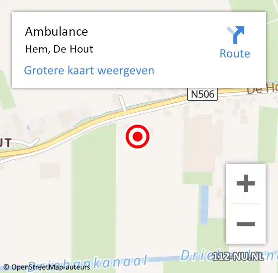 Locatie op kaart van de 112 melding: Ambulance Hem, De Hout op 12 augustus 2021 09:50