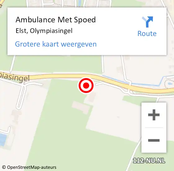 Locatie op kaart van de 112 melding: Ambulance Met Spoed Naar Elst, Olympiasingel op 12 augustus 2021 09:56