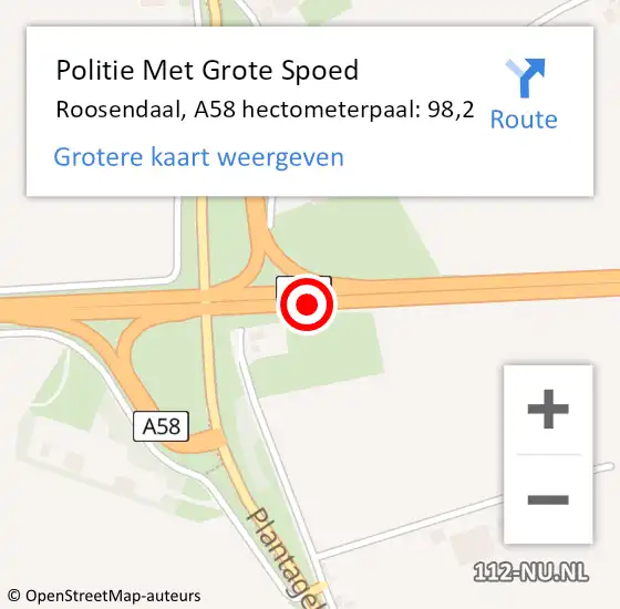Locatie op kaart van de 112 melding: Politie Met Grote Spoed Naar Roosendaal, A58 hectometerpaal: 98,2 op 12 augustus 2021 10:28
