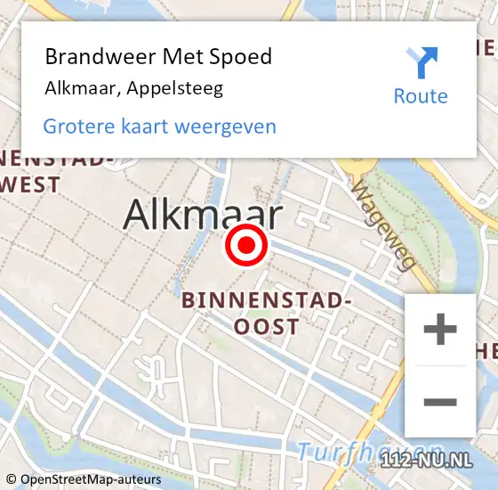 Locatie op kaart van de 112 melding: Brandweer Met Spoed Naar Alkmaar, Appelsteeg op 12 augustus 2021 10:35