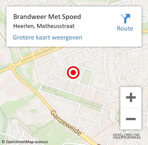 Locatie op kaart van de 112 melding: Brandweer Met Spoed Naar Heerlen, Matheusstraat op 12 augustus 2021 11:00