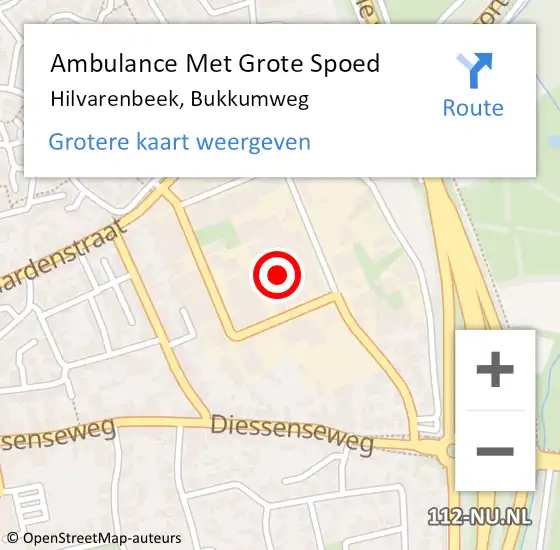 Locatie op kaart van de 112 melding: Ambulance Met Grote Spoed Naar Hilvarenbeek, Bukkumweg op 12 augustus 2021 11:17