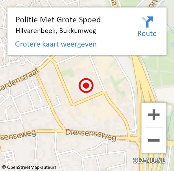 Locatie op kaart van de 112 melding: Politie Met Grote Spoed Naar Hilvarenbeek, Bukkumweg op 12 augustus 2021 11:17