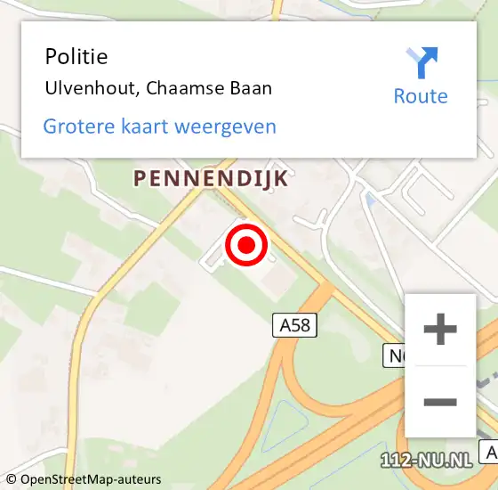 Locatie op kaart van de 112 melding: Politie Ulvenhout, Chaamse Baan op 12 augustus 2021 11:36