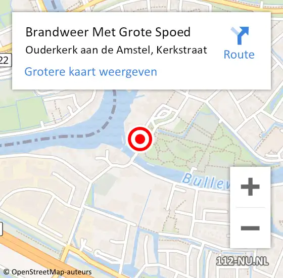 Locatie op kaart van de 112 melding: Brandweer Met Grote Spoed Naar Ouderkerk aan de Amstel, Kerkstraat op 12 augustus 2021 11:43