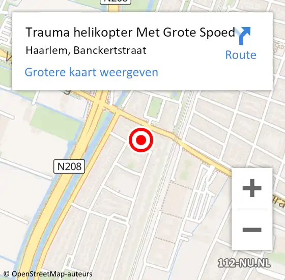 Locatie op kaart van de 112 melding: Trauma helikopter Met Grote Spoed Naar Haarlem, Banckertstraat op 12 augustus 2021 11:55