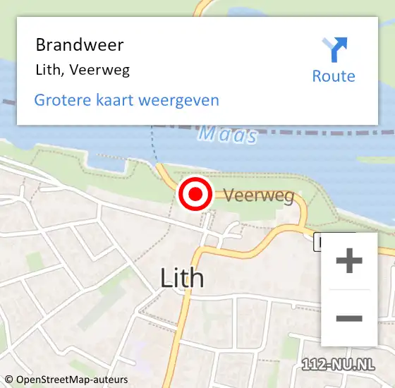 Locatie op kaart van de 112 melding: Brandweer Lith, Veerweg op 19 juni 2014 13:39