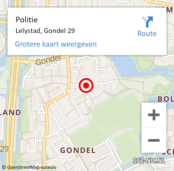 Locatie op kaart van de 112 melding: Politie Lelystad, Gondel 29 op 12 augustus 2021 12:14