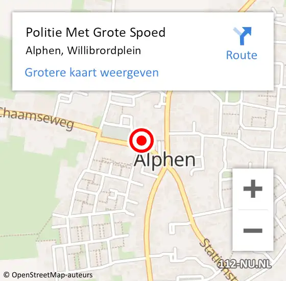 Locatie op kaart van de 112 melding: Politie Met Grote Spoed Naar Alphen, Willibrordplein op 12 augustus 2021 12:25