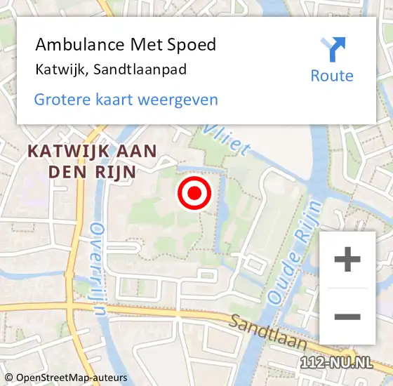 Locatie op kaart van de 112 melding: Ambulance Met Spoed Naar Katwijk, Sandtlaanpad op 12 augustus 2021 12:31