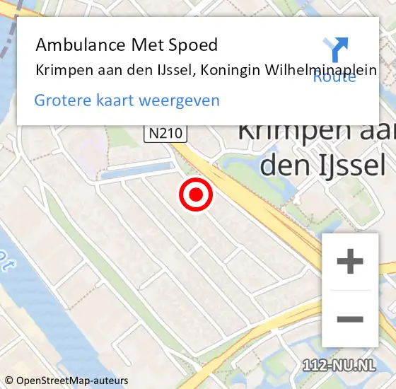 Locatie op kaart van de 112 melding: Ambulance Met Spoed Naar Krimpen aan den IJssel, Koningin Wilhelminaplein op 12 augustus 2021 12:34