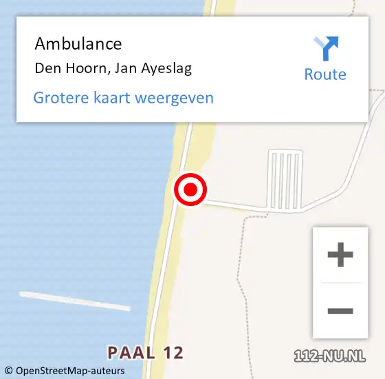 Locatie op kaart van de 112 melding: Ambulance Den Hoorn, Jan Ayeslag op 12 augustus 2021 12:37