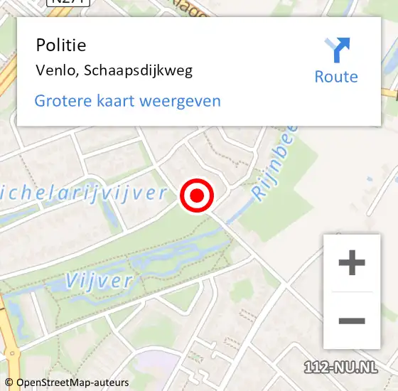 Locatie op kaart van de 112 melding: Politie Venlo, Schaapsdijkweg op 12 augustus 2021 12:39