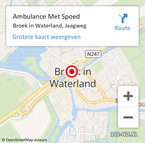 Locatie op kaart van de 112 melding: Ambulance Met Spoed Naar Broek in Waterland, Jaagweg op 12 augustus 2021 13:02