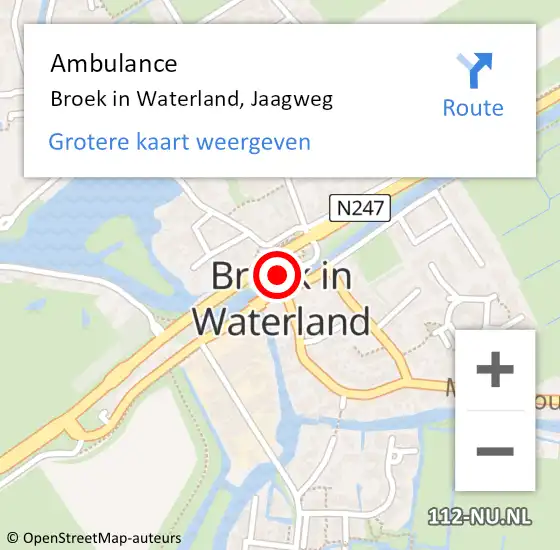 Locatie op kaart van de 112 melding: Ambulance Broek in Waterland, Jaagweg op 12 augustus 2021 13:04