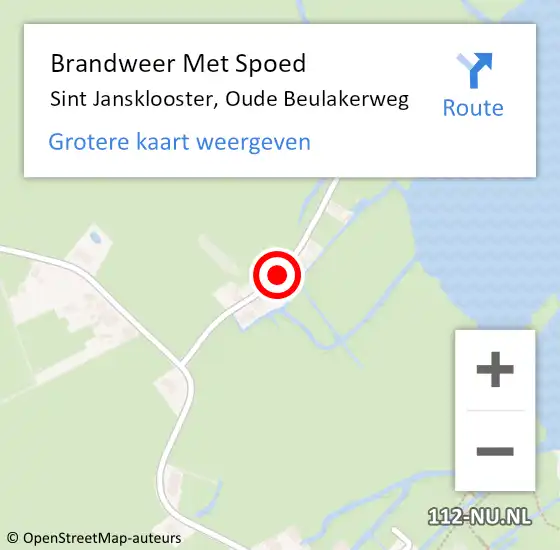 Locatie op kaart van de 112 melding: Brandweer Met Spoed Naar Sint Jansklooster, Oude Beulakerweg op 12 augustus 2021 13:52