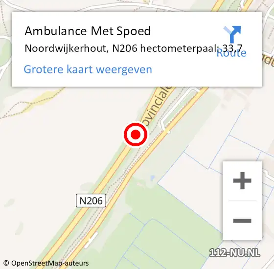 Locatie op kaart van de 112 melding: Ambulance Met Spoed Naar Noordwijkerhout, N206 hectometerpaal: 33,7 op 12 augustus 2021 13:56