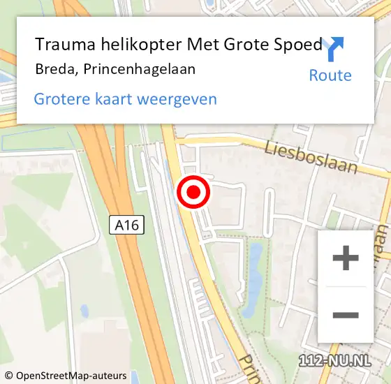 Locatie op kaart van de 112 melding: Trauma helikopter Met Grote Spoed Naar Breda, Princenhagelaan op 12 augustus 2021 14:26