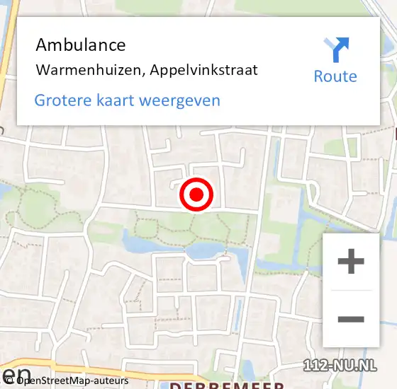 Locatie op kaart van de 112 melding: Ambulance Warmenhuizen, Appelvinkstraat op 19 juni 2014 14:01