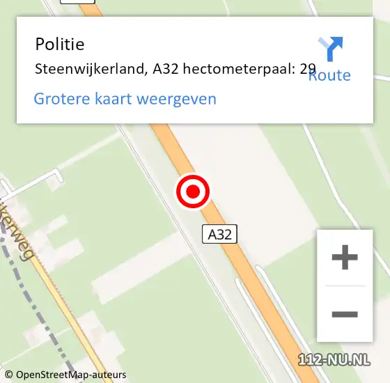 Locatie op kaart van de 112 melding: Politie Steenwijkerland, A32 hectometerpaal: 29 op 12 augustus 2021 15:23