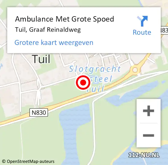 Locatie op kaart van de 112 melding: Ambulance Met Grote Spoed Naar Tuil, Graaf Reinaldweg op 12 augustus 2021 15:47