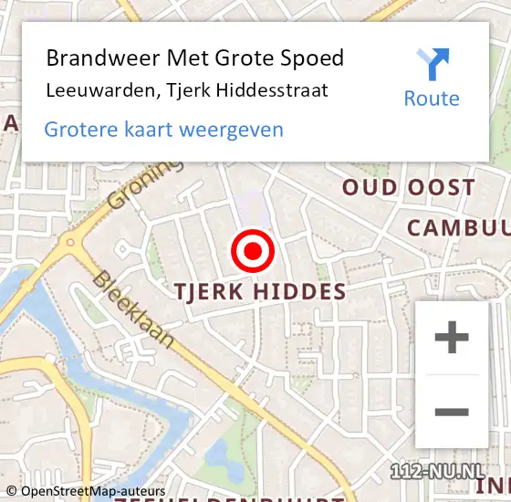 Locatie op kaart van de 112 melding: Brandweer Met Grote Spoed Naar Leeuwarden, Tjerk Hiddesstraat op 12 augustus 2021 16:00