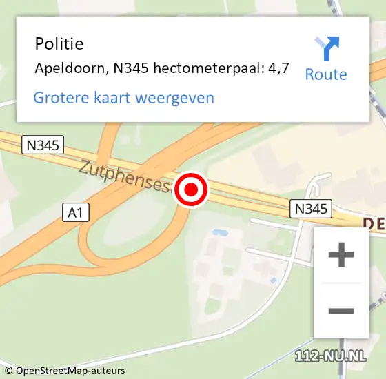 Locatie op kaart van de 112 melding: Politie Apeldoorn, N345 hectometerpaal: 4,7 op 12 augustus 2021 16:00