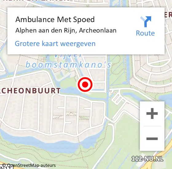 Locatie op kaart van de 112 melding: Ambulance Met Spoed Naar Alphen aan den Rijn, Archeonlaan op 12 augustus 2021 16:27