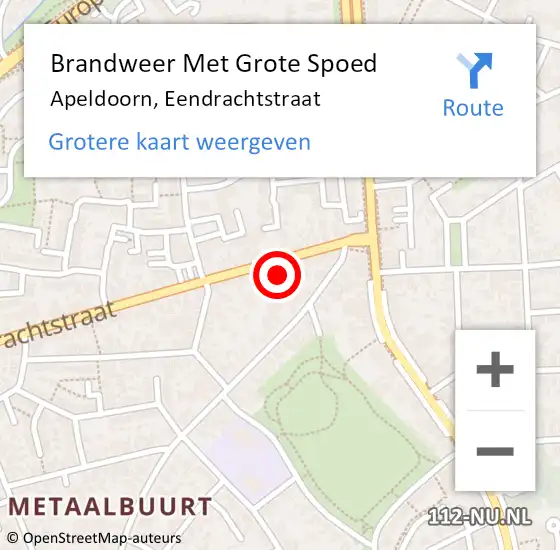 Locatie op kaart van de 112 melding: Brandweer Met Grote Spoed Naar Apeldoorn, Eendrachtstraat op 12 augustus 2021 16:35