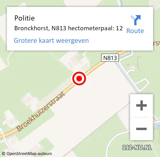 Locatie op kaart van de 112 melding: Politie Bronckhorst, N813 hectometerpaal: 12 op 12 augustus 2021 16:38