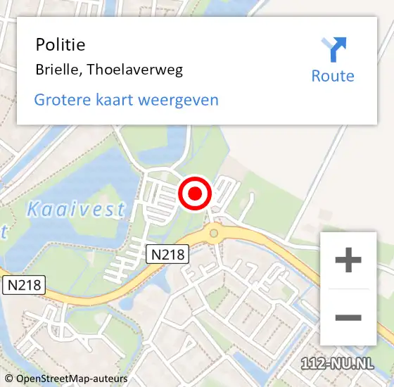 Locatie op kaart van de 112 melding: Politie Brielle, Thoelaverweg op 12 augustus 2021 16:44