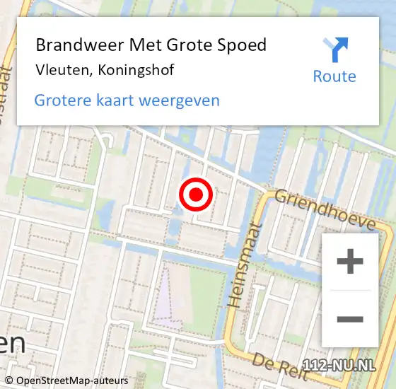 Locatie op kaart van de 112 melding: Brandweer Met Grote Spoed Naar Vleuten, Koningshof op 12 augustus 2021 17:05