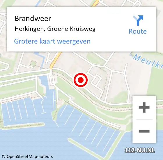 Locatie op kaart van de 112 melding: Brandweer Herkingen, Groene Kruisweg op 12 augustus 2021 17:08