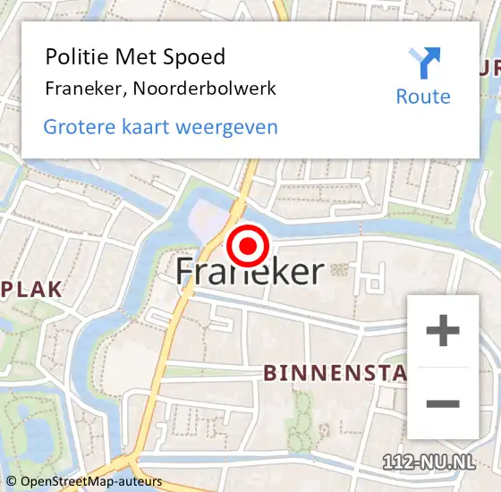 Locatie op kaart van de 112 melding: Politie Met Spoed Naar Franeker, Noorderbolwerk op 12 augustus 2021 17:20