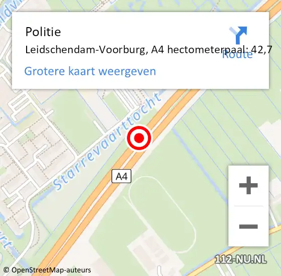 Locatie op kaart van de 112 melding: Politie Leidschendam-Voorburg, A4 hectometerpaal: 42,7 op 12 augustus 2021 17:31