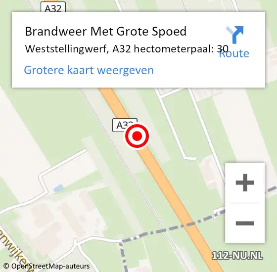 Locatie op kaart van de 112 melding: Brandweer Met Grote Spoed Naar Weststellingwerf, A32 hectometerpaal: 30 op 12 augustus 2021 17:34