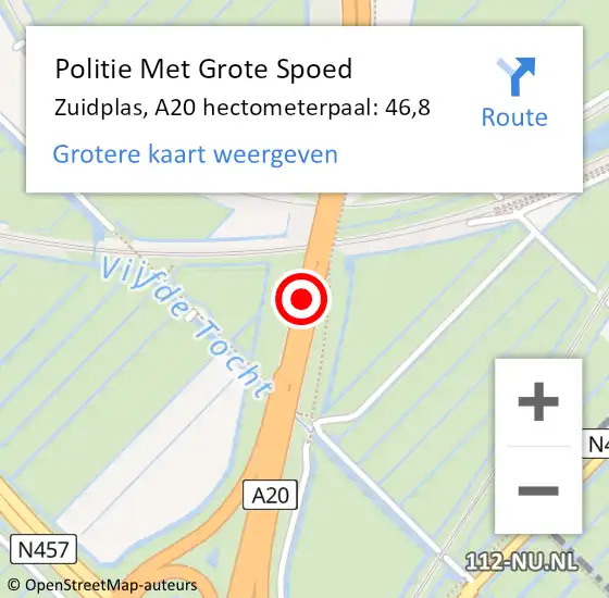 Locatie op kaart van de 112 melding: Politie Met Grote Spoed Naar Zuidplas, A20 hectometerpaal: 46,8 op 12 augustus 2021 18:03