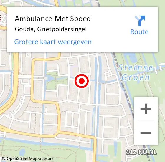 Locatie op kaart van de 112 melding: Ambulance Met Spoed Naar Gouda, Grietpoldersingel op 12 augustus 2021 18:19