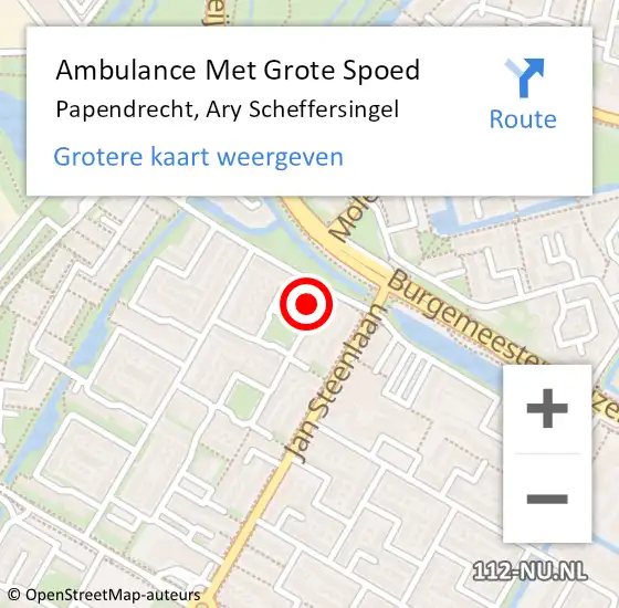 Locatie op kaart van de 112 melding: Ambulance Met Grote Spoed Naar Papendrecht, Ary Scheffersingel op 12 augustus 2021 18:20