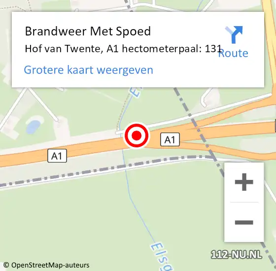 Locatie op kaart van de 112 melding: Brandweer Met Spoed Naar Hof van Twente, A1 hectometerpaal: 131 op 12 augustus 2021 18:41