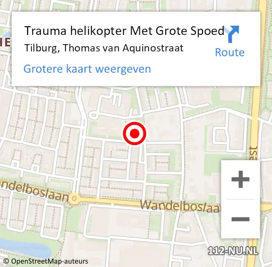 Locatie op kaart van de 112 melding: Trauma helikopter Met Grote Spoed Naar Tilburg, Thomas van Aquinostraat op 12 augustus 2021 18:43