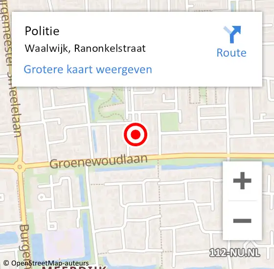 Locatie op kaart van de 112 melding: Politie Waalwijk, Ranonkelstraat op 12 augustus 2021 19:14