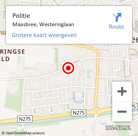 Locatie op kaart van de 112 melding: Politie Maasbree, Westeringlaan op 12 augustus 2021 19:52