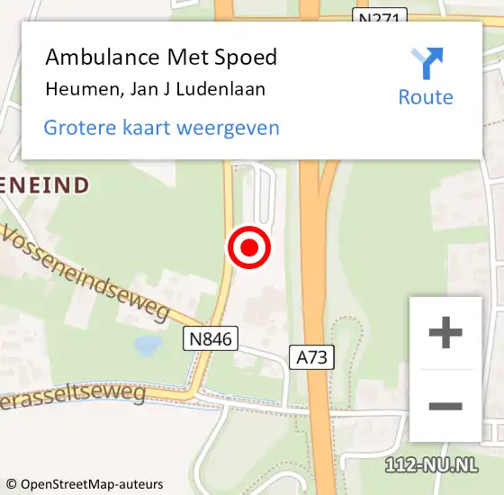 Locatie op kaart van de 112 melding: Ambulance Met Spoed Naar Heumen, Jan J. Ludenlaan op 12 augustus 2021 19:55