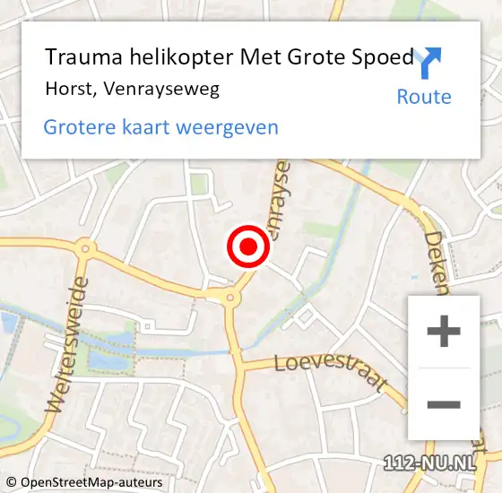 Locatie op kaart van de 112 melding: Trauma helikopter Met Grote Spoed Naar Horst, Venrayseweg op 12 augustus 2021 20:04